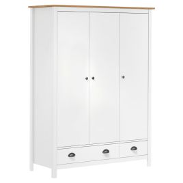 Wardrobe - PETRA 3 Door Wardrobe White and Honey Brown 127cm