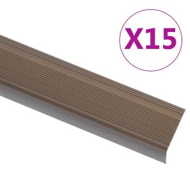 Stair Nosings in L-shape 15 pcs Aluminium 100 cm Brown
