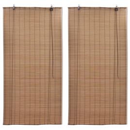 Bamboo Roller Blinds 2 pcs 150 x 220 cm Brown