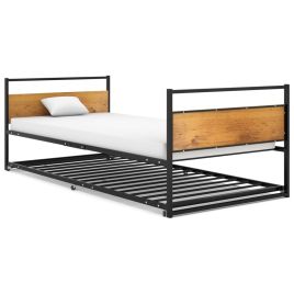 Pull-out Bed Frame Black Metal 90x200 cm