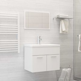 2 Piece Bathroom Furniture Set White Engineered Wood
