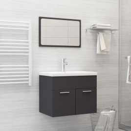 2 Piece Bathroom Furniture Set Black Chipboard