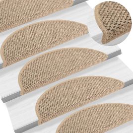 Stair Mats Self-adhesive Sisal-Look 15 Pcs 56x17x3cm Dark Beige