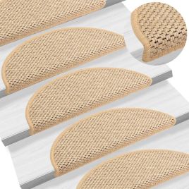 Stair Mats Self-adhesive Sisal-Look 15 Pcs 56x17x3cm Light Beige