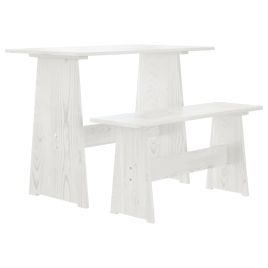 Dining Table with Bench White Solid Pinewood