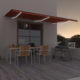 Manual Retractable Awning with LED 600x300cm Orange and Brown