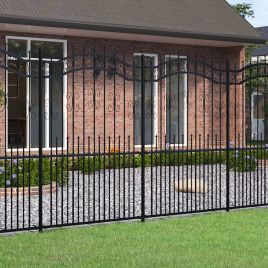 Garden Fence with Spear Top Black 222 cm Powder-coated Steel
