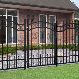 Fence Gate with Spear Top Black 103x175cm Powder-coated Steel
