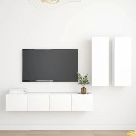 4 Piece TV Cabinet Set White Engineered Wood