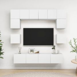 8 Piece TV Cabinet Set White Engineered Wood