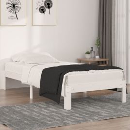 Bed Frame White Solid Wood 90x190 cm Single