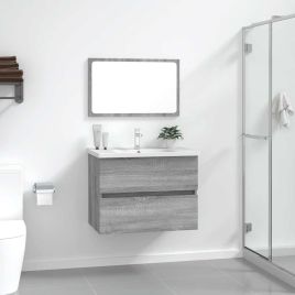 2 Piece Bathroom Furniture Set Grey Sonoma Engineered Wood