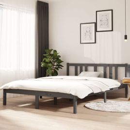 Bed Frame Grey Solid Wood 140x200 cm