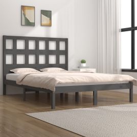 Bed Frame Grey Solid Wood Pine 200x200 cm
