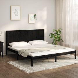 Bed Frame Black Solid Wood Pine 200x200 cm