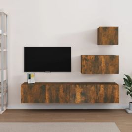 4 Pcs TV Cabinet Set Smoked Oak Engineered Wood