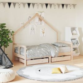 Kids Bed Frame with Drawers 80x160cm Solid Wood Pine