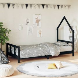 Kids Bed Frame Black 90x200cm Solid Wood Pine