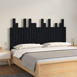 Wall Headboard Black 146.5x3x80cm Solid Wood Pine