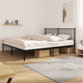 Metal Bed Frame with Headboard Black 180x200 cm Super King