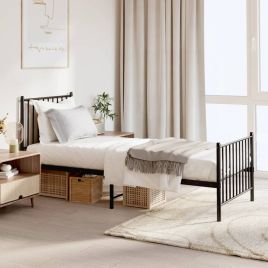 Metal Bed Frame with Headboard and Footboard Black 75x190 cm 2FT6 Small Single