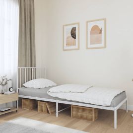 Metal Bed Frame with Headboard White 90x190 cm 3FT Single