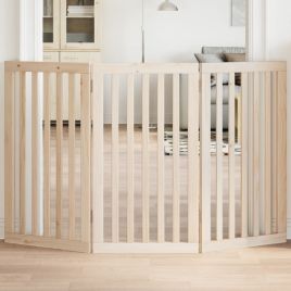 Dog Gate Foldable 3 Panels 150 cm Poplar Wood - vid-352238
