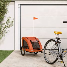 Pet Bike Trailer Orange Oxford Fabric and Iron - vid-93963