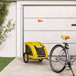 Pet Bike Trailer Yellow Oxford Fabric and Iron - vid-93966