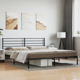 Metal Bed Frame with Headboard Black 193x203 cm
