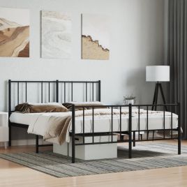Metal Bed Frame with Headboard and Footboard Black 140x200 cm