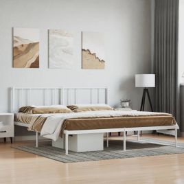 Metal Bed Frame with Headboard White 193x203 cm
