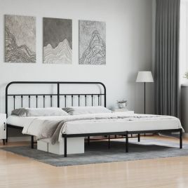 Metal Bed Frame with Headboard Black 193x203 cm