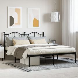 Metal Bed Frame with Headboard Black 160x200 cm