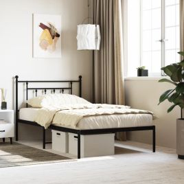 Metal Bed Frame with Headboard Black 100x200 cm