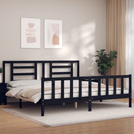 Bed Frame with Headboard Black 200x200 cm Solid Wood