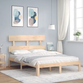Bed Frame with Headboard 140x190 cm Solid Wood