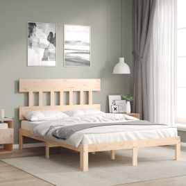 Bed Frame with Headboard 140x190 cm Solid Wood