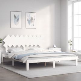 Bed Frame with Headboard White Super King Size Solid Wood
