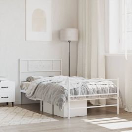 Metal Bed Frame with Headboard and Footboard White 100x200 cm