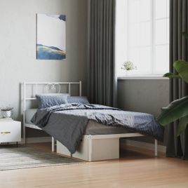 Metal Bed Frame with Headboard White 100x190 cm