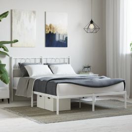 Metal Bed Frame with Headboard White 140x190 cm