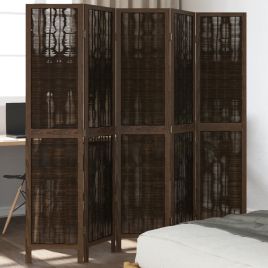 Room Divider 5 Panels Dark Brown Solid Wood Paulownia - vid-358662
