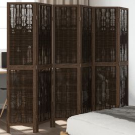 Room Divider 6 Panels Dark Brown Solid Wood Paulownia - vid-358666