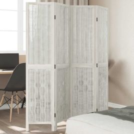 Room Divider 4 Panels White Solid Wood Paulownia - vid-358674