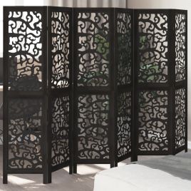 Room Divider 6 Panels Black Solid Wood Paulownia - vid-358761