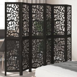 Room Divider 6 Panels Black Solid Wood Paulownia - vid-358762