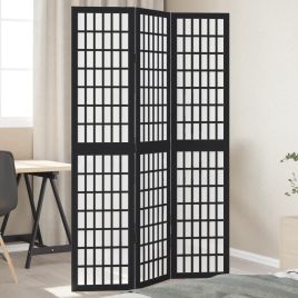 Room Divider 3 Panels Black Solid Wood Paulownia - vid-358766