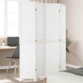 Room DividerÂ 4 Panels White Solid Wood Paulownia