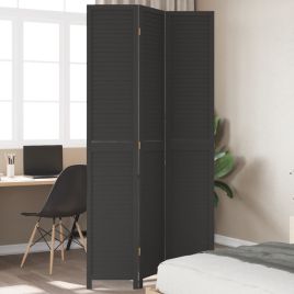 Room DividerÂ 3 Panels Black Solid Wood Paulownia